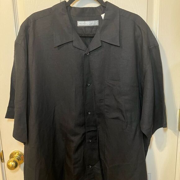 Men's Black Linen Blend Resort style Shirt Size 2X Great Condition - Picture 1 of 7
